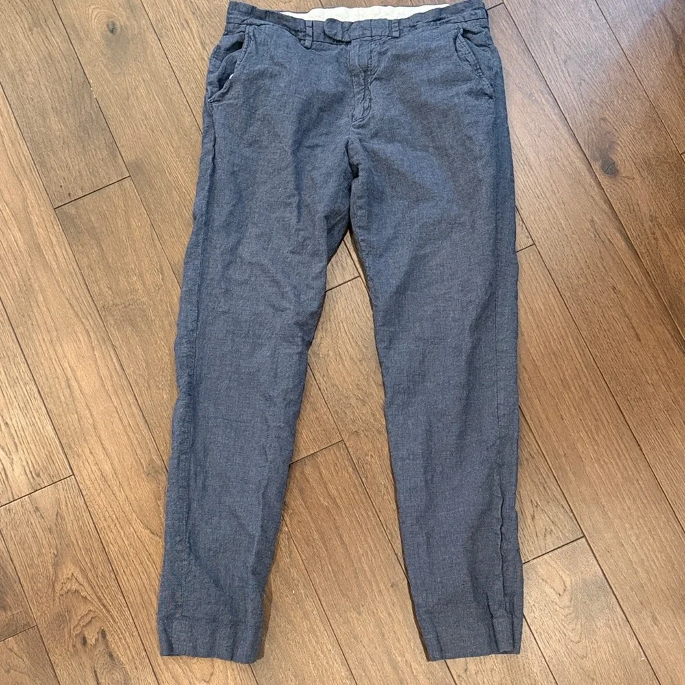 J. Crew Bowery Men's Blue Casual Pants Size 32 x 34 Linen Blend - C16-010